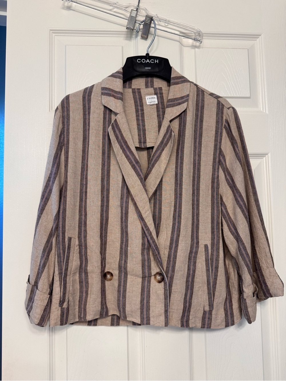 Z Supply Neutral Striped Linen-Blend blazer - Picture 11 of 12